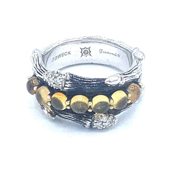 Vintage DWECK DIAMONDS 925 silver Citrine Pave Diamond Branch Twig Ring Size 7